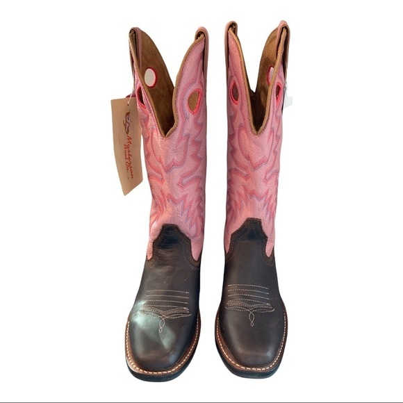 NWT Masterson sz 6 pink brown leather embroidered cowgirl boots - Picture 6 of 16